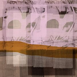 Moderne abstrakte Landschaft. Neon-Pink, warmes Ocker, Taupe. von Dina Dankers