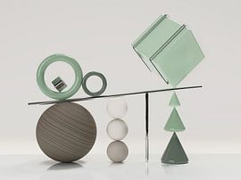 Houten bal met groene kubus