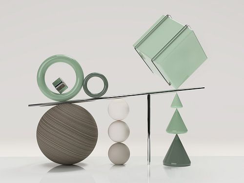 Houten bal met groene kubus