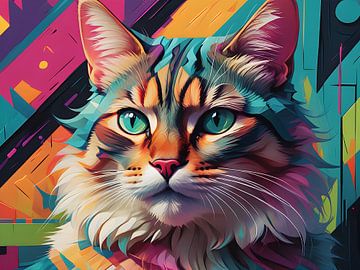 Artistieke kat in levendige abstractie
