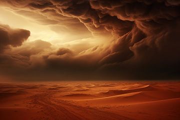 Sandstorm clouds over dry, barren, empty land by Animaflora PicsStock