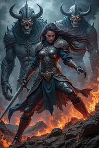 Dark Fantasy Wandbild: THARZENA – Die Kriegerin mit ihren Dämonen aus der Hölle