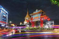 Chinatown Gate Bangkok with coloured light stripes by Jan van Dasler thumbnail