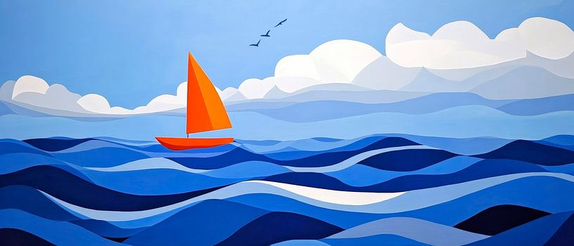 Segelboot auf blauen Wellen – Fröhlich und klar von Poster Art Shop
