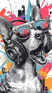 Graffiti numérique Chien avec casque audio