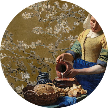 Het Melkmeisje en de amandelbloesem - gold edition van Digital Art Studio