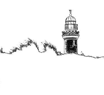 Schets van de vuurtoren van Warnemünde