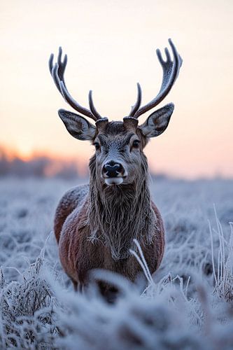Hert in besneeuwd veld