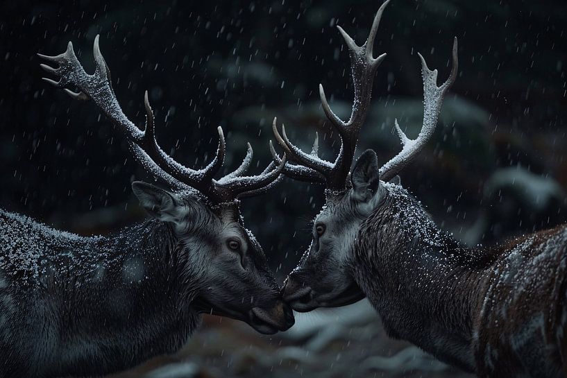 Two deer with snow-covered antlers by Art & Soul Creations