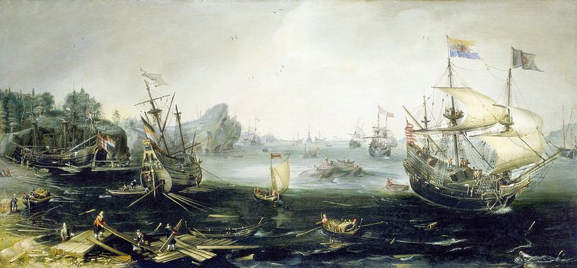 Dutch Ships loading Timber in a Northern Port, Andries van Aertvelt by Masterful Masters