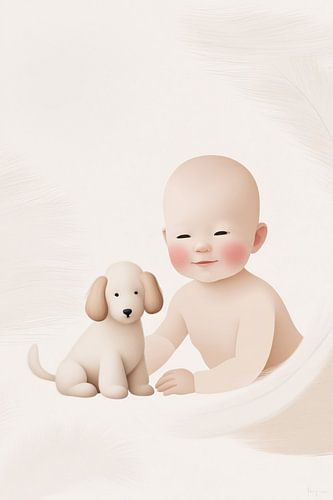 Baby en hond in minimalisme