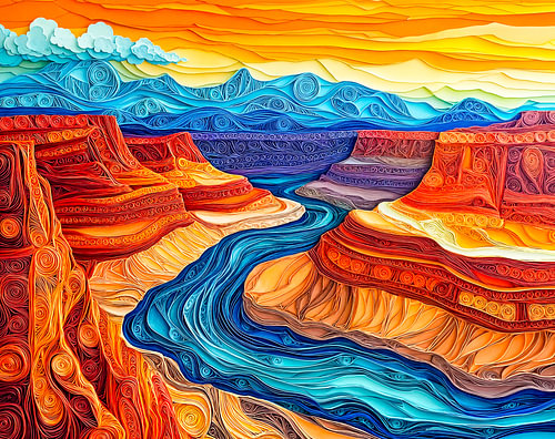 Landschap van de Grand Canyon in quillingstijl