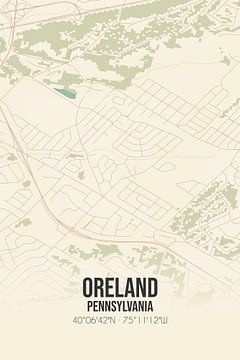 Vintage landkaart van Oreland (Pennsylvania), USA. van MijnStadsPoster