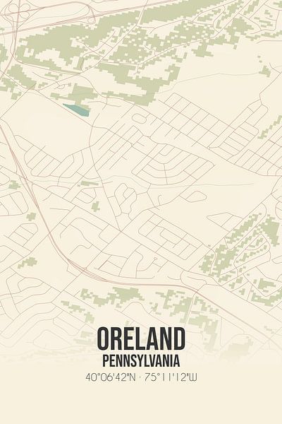 Carte d'époque d'Oreland (Pennsylvanie), USA. par Affiches de lieux