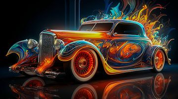 Abstrakte Neonkunst für einen Roadster -Oldtimer-Auto in Flammen von Animaflora PicsStock
