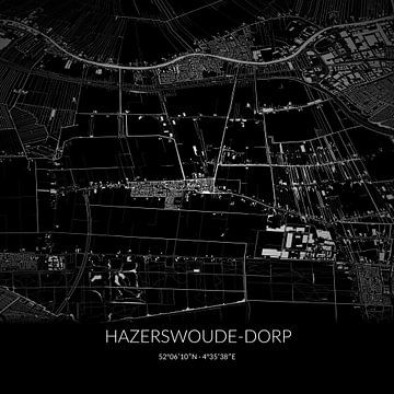 Schwarz-weiße Karte von Hazerswoude-Dorp, Südholland. von Rezona