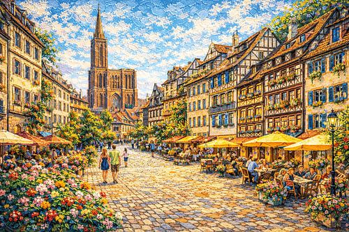 Straatsburg in Frankrijk, een impressionistisch schilderij.