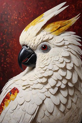 Kakatoe met Rode Ogen en Gele Kuif