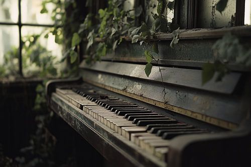 Verlaten piano met klimop