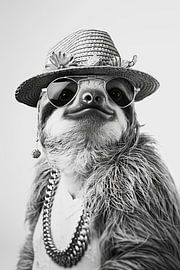 Sloth with sunglasses and hat