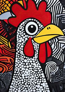 Poule avec peigne | Poule abstraite sur fond coloré