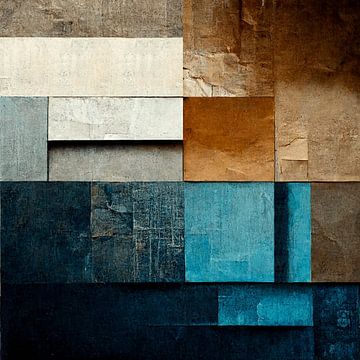 Abstract, beige, blauw, bruin, contrast, geometrie, grijs, linnen, modern, design, schilderijen van Color Square