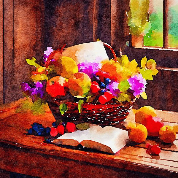 Malerei mit buntem Blumenstillleben von The Photo Artist