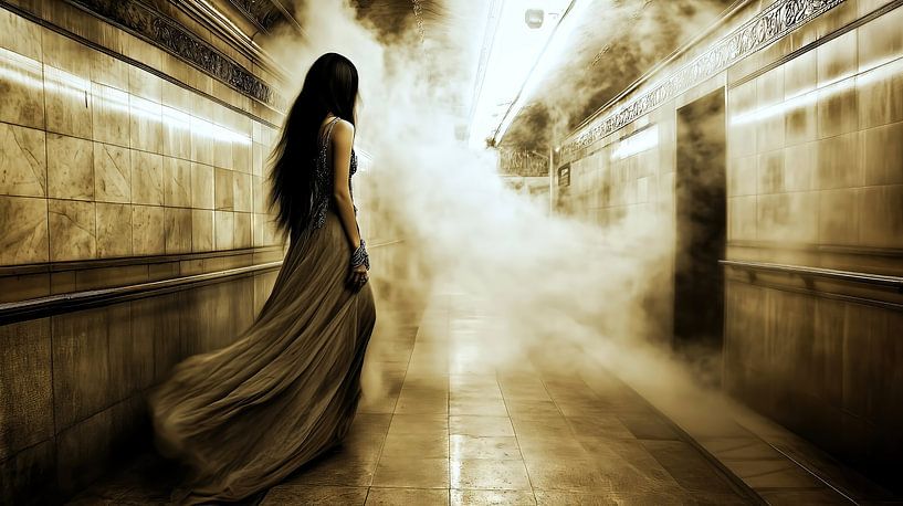Femme dans un couloir brumeux par Frank Heinz