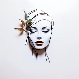 Portrait with lines and leaves van Peet de Rouw