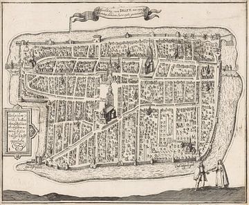 Old map of Delft from around 1729. by Gert Hilbink