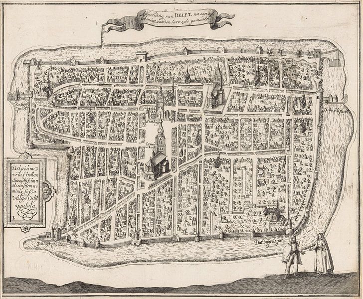 Alte Karte von Delft aus der Zeit um 1729. von Gert Hilbink