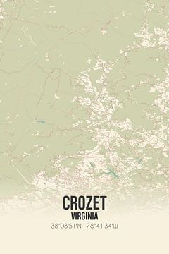 Vintage landkaart van Crozet (Virginia), USA. van Rezona