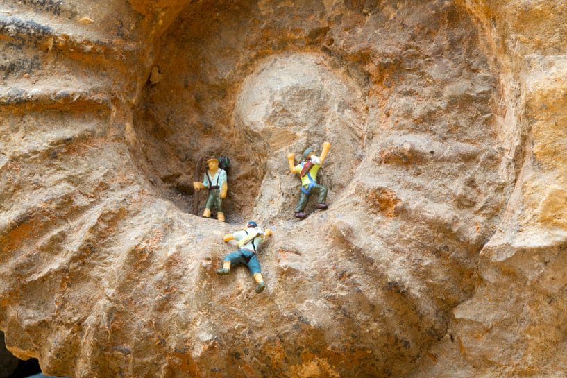 Miniaturen op ammoniet fossiel van Michelle Peeters