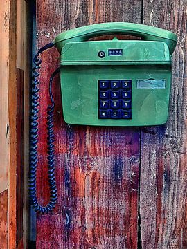 Oude telefoon met drukknop tegen houten panelen van Dorothy Berry-Lound
