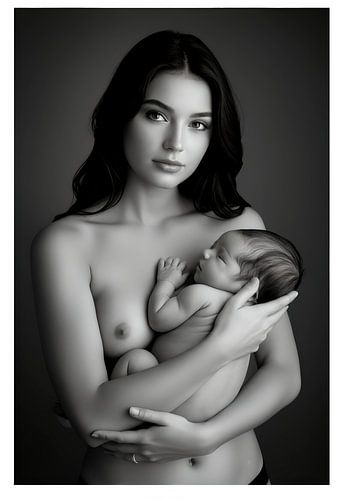 Moeder met kind in zwartwit