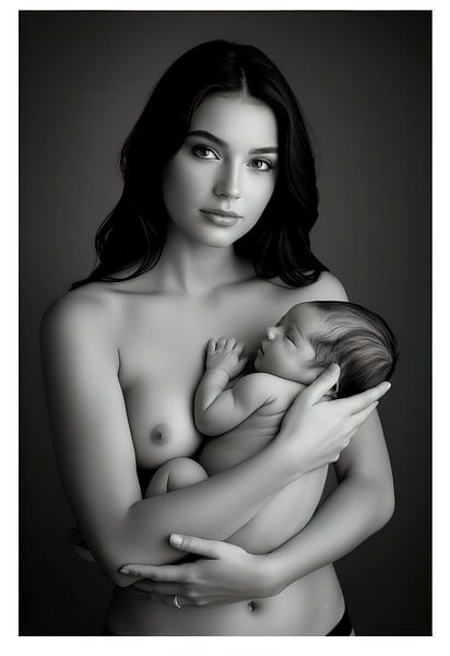 Mère avec enfant en noir et blanc par Egon Zitter