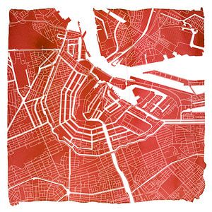 Amsterdam nord et sud | Plan de la ville rouge Carré avec cadre blanc sur WereldkaartenShop