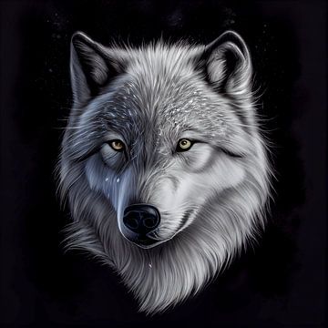 Portrait eines Wolfes auf schwarzen Hintergrund von Animaflora PicsStock