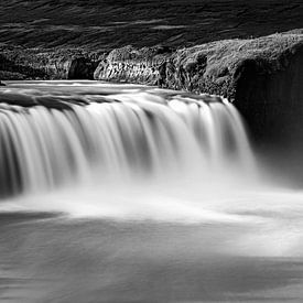 Waterfall Godafoss in black and white by Henk Meijer Photography