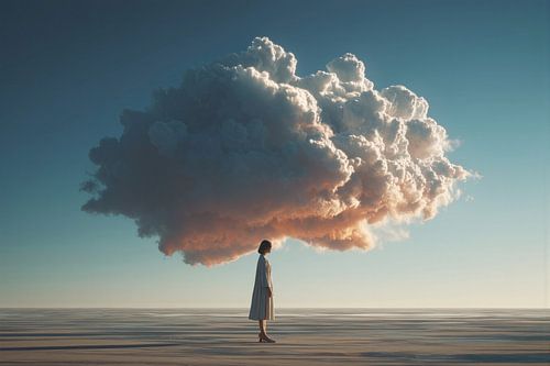 abstracte surrealistische kunst vrouw met wolken