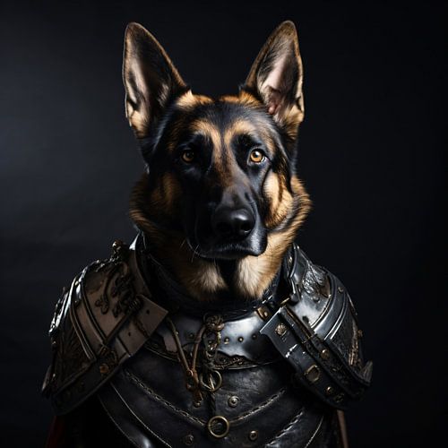 Duitse Herder in Leren Middeleeuwen Pak
