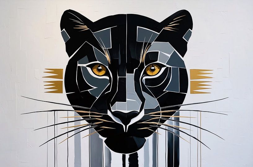 Geometrischer Panther in Schwarz und Weiß von Art & Soul Creations