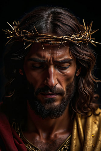 Fantasy Art Wandbild: JESUS CHRISTUS - Ein Porträt von Jesus im Gebet mit seiner Dornenkrone