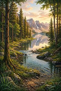 Paysage de montagne à l'heure d'or