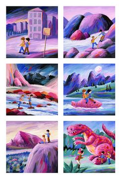 De ontdekkingsreizigers - collage van 6 illustraties. van Galerie Ringoot