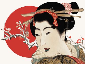 Japanese Woman and Plum Blossom von Marja van den Hurk
