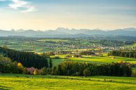 Uitzicht over de Allgäu naar de Allgäuer Alpen en de Gaishorn in het Tannheim gebergte van Leo Schindzielorz thumbnail