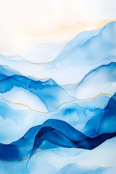 Blue watercolours over gentle mountains by Poster Art Shop