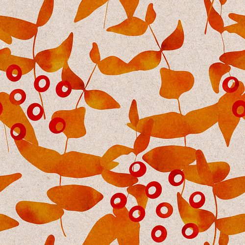 Rode bessen oranje bladeren. Vintage look botanische illustratie