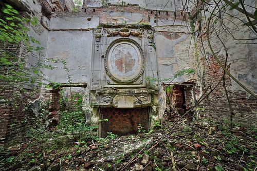 Urbex haard in een vervallen kasteel.